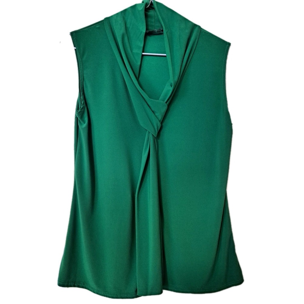 JM Fleurette Petite Womens Medium‎ Green Tie Front Sleeveless Career
